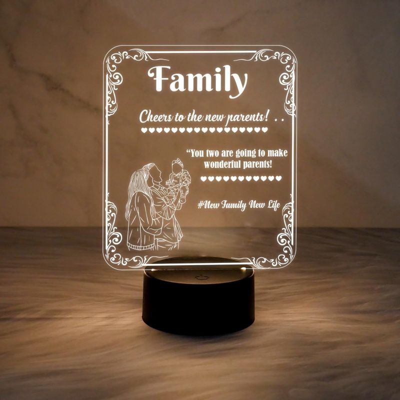 Congratulations Gift for New Parents | Acrylic Led Night Lamp with Warm White Light with On/Off Touch Button | Gift for New Parents